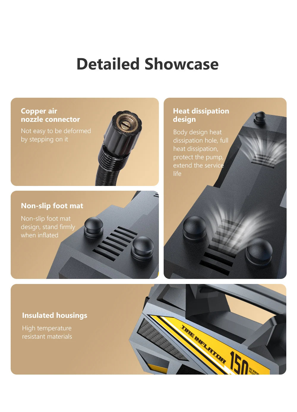 Corded Portable Car Air Pump 12V 150PSI Tire Inflator