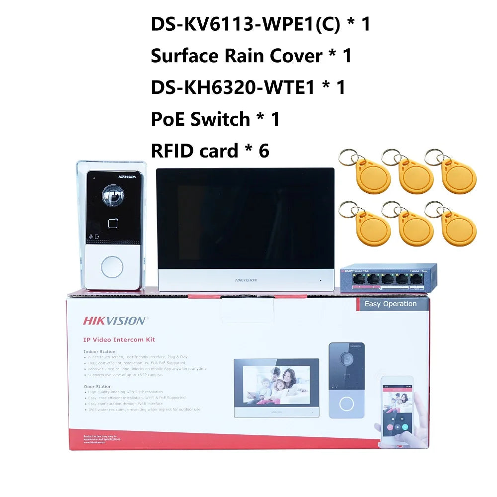 HIKVISION DS-KIS603-P(C) Multi-language 802.3af POE Video intercom KIT,include DS-KV6113-WPE1(C) & DS-KH6320-WTE1 & PoE Switch Spy-shop.com