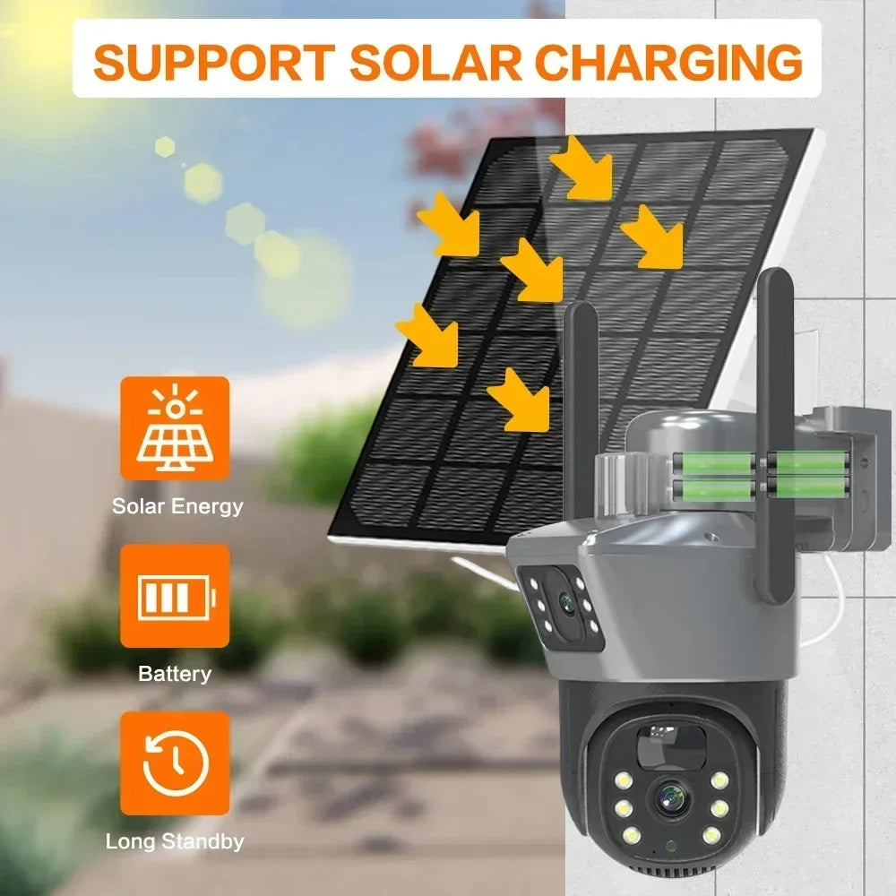 4G Solar Dual Lens Outdoor Security Camera 8MP 4K PIR Human Detection