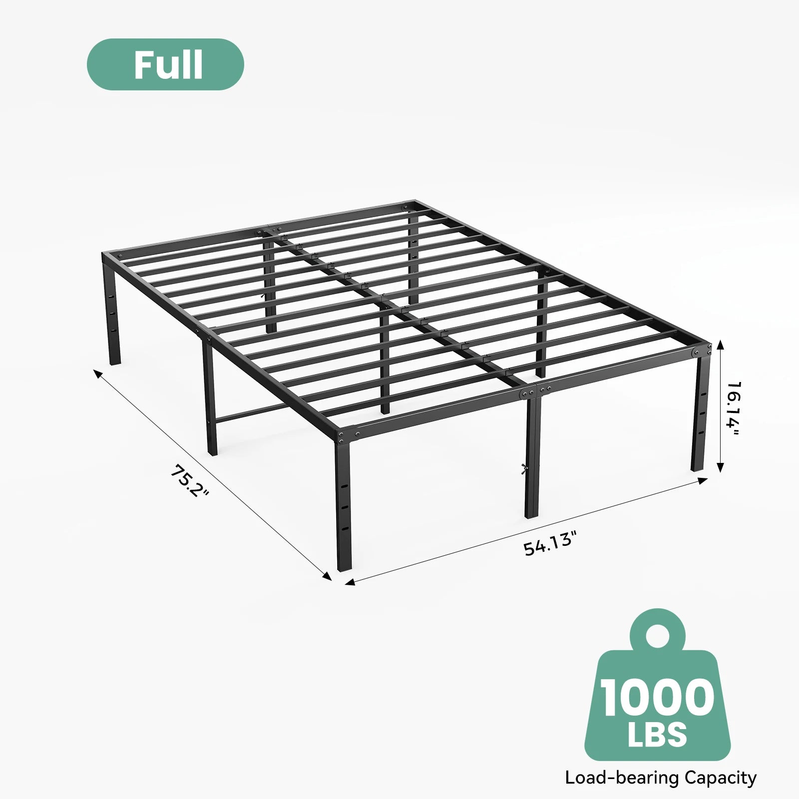 16IN Metal Bed Frame with Storage Clearance and Slat Support