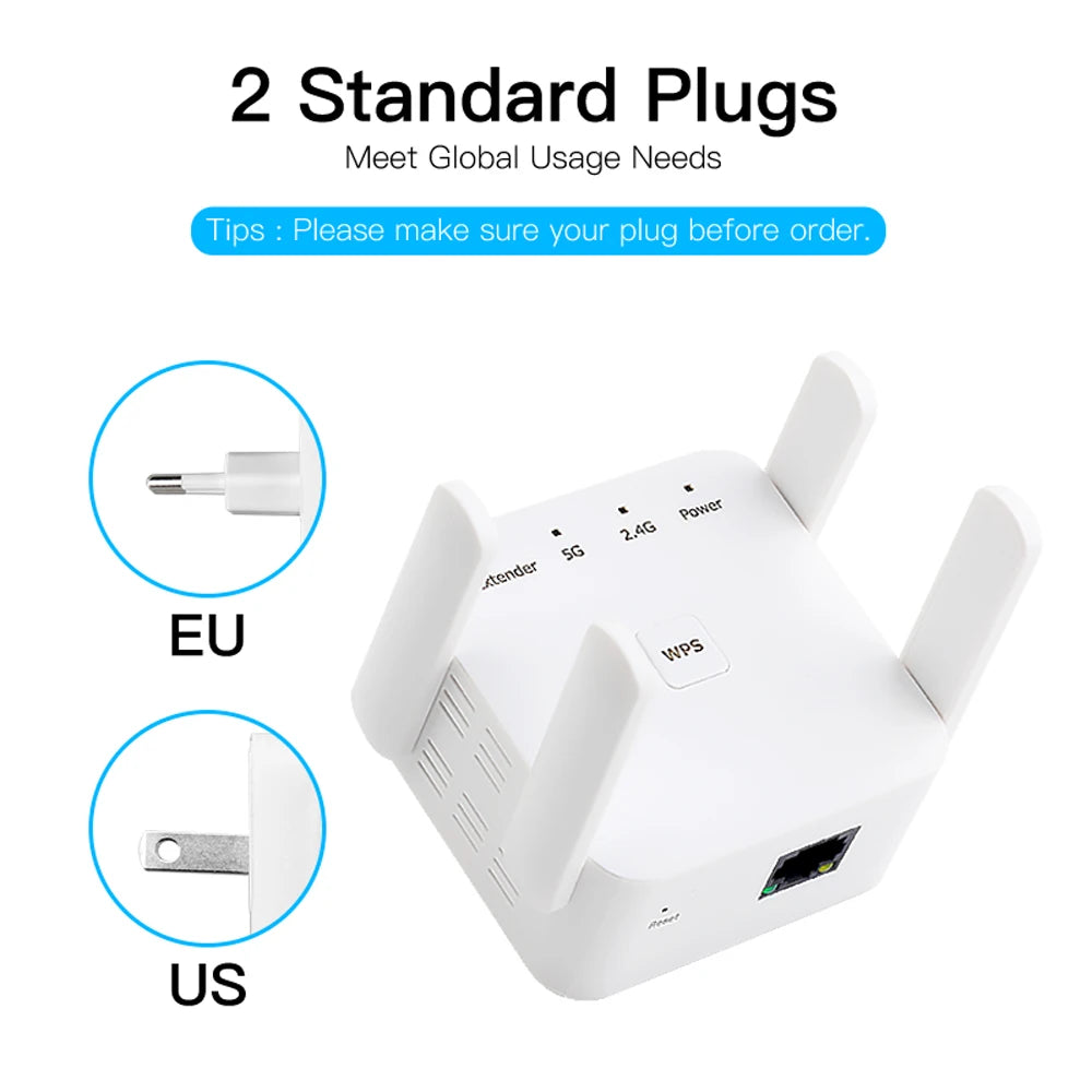 5Ghz WiFi Repeater AC1200 Wi-Fi Booster WiFi Extender Amplifier 2.4G/5GHz Wi-Fi Signal Booster Long Range Network Access Point 