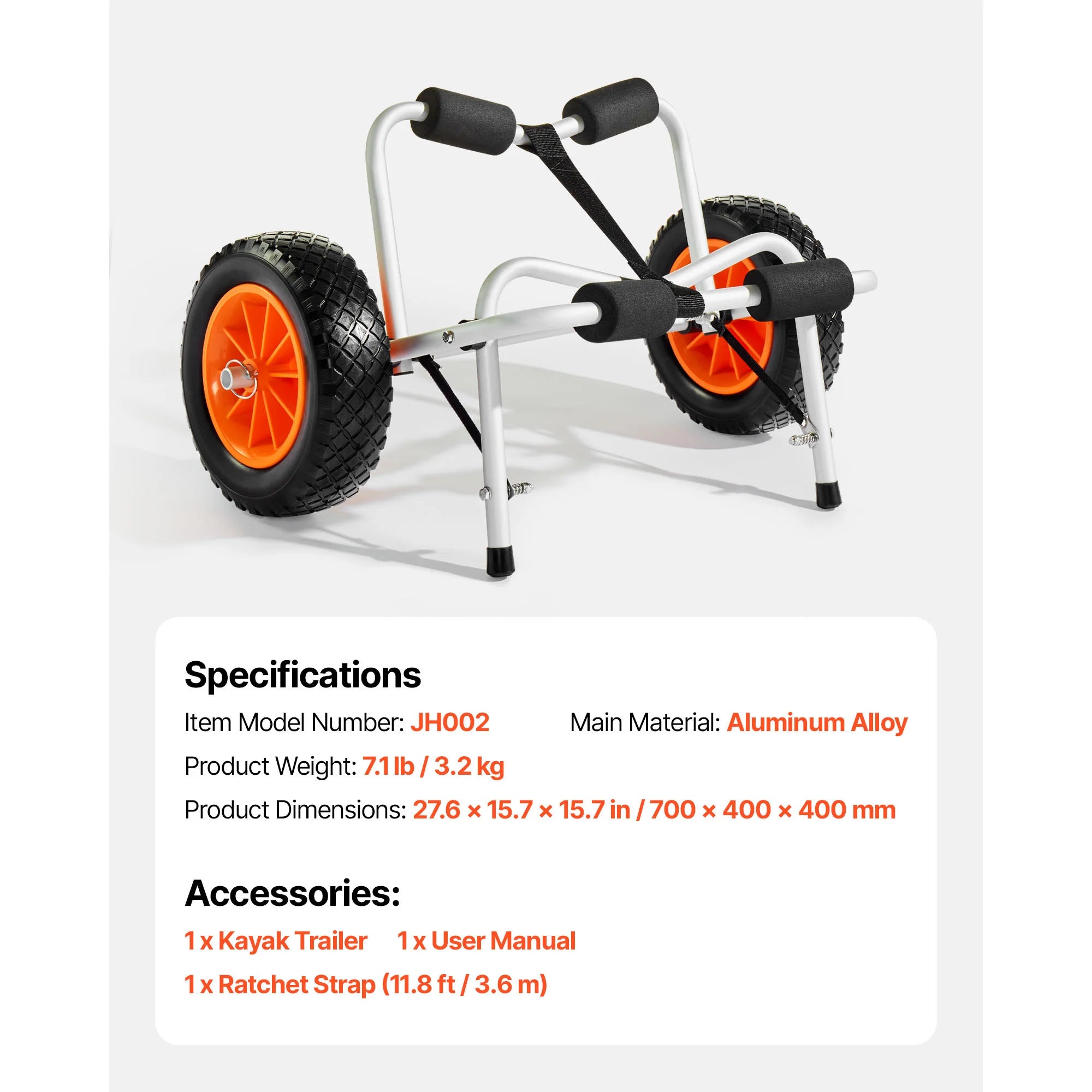 Foldable Kayak Cart with 10in Solid Tires & 250 lb Capacity