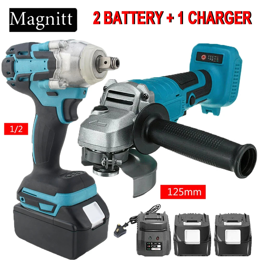 125mm Brushless Electric Angle Grinder and Impact Wrench Combo Kit