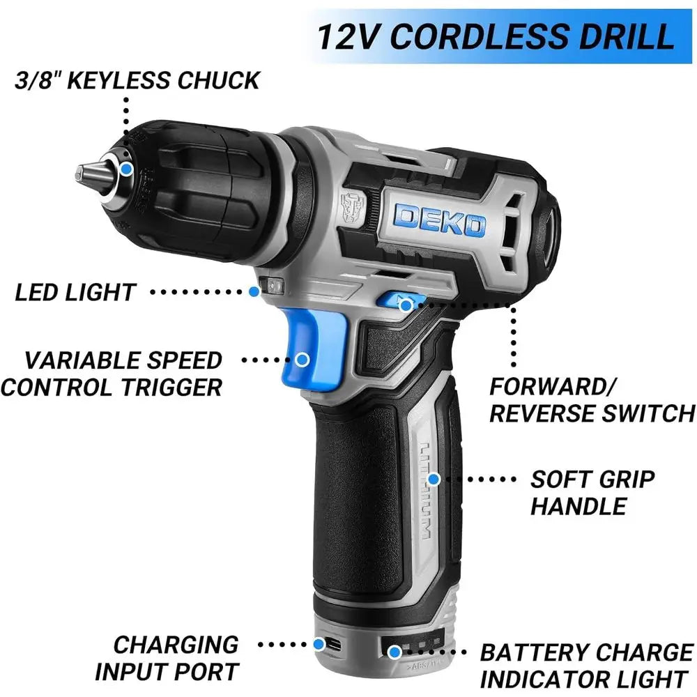 238-Piece 12V Cordless Drill Kit and Home Repair Tool Set