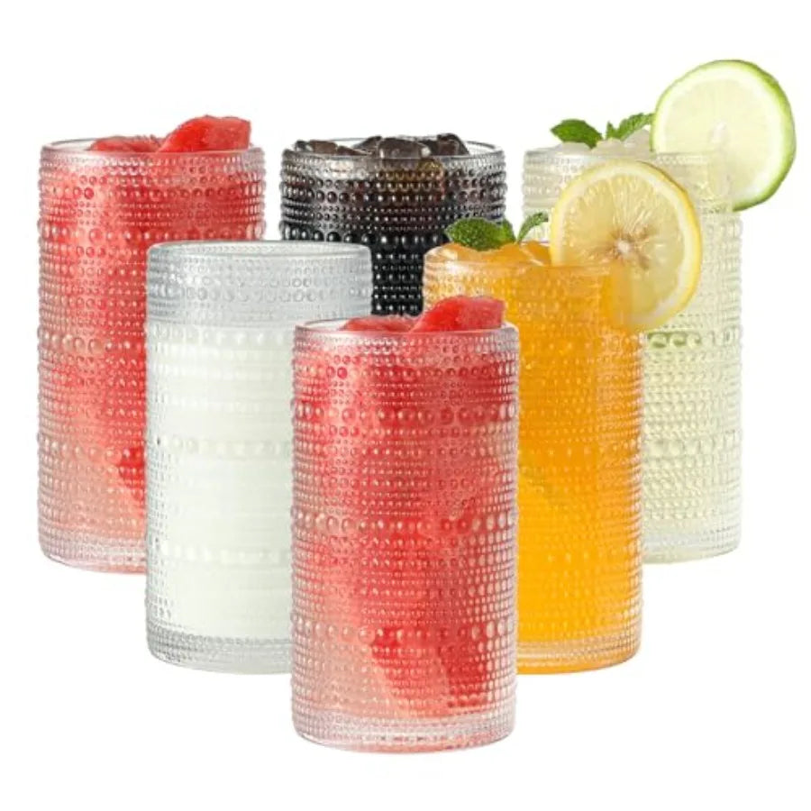 Vintage Hobnail Drinking Glasses, 16 oz Large Capacity Emed Clear Tumblers, Highball Glasses for Water, Cocktail, Beer, Whiskey
