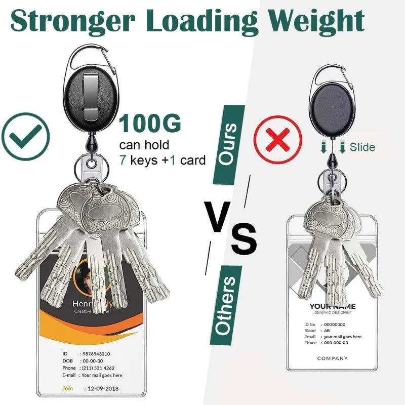 Retractable Badge Reel Holders, Metal Heavy Duty With Carabiner Belt Clip And Key Ring For ID Card Name Holder And Keychain 