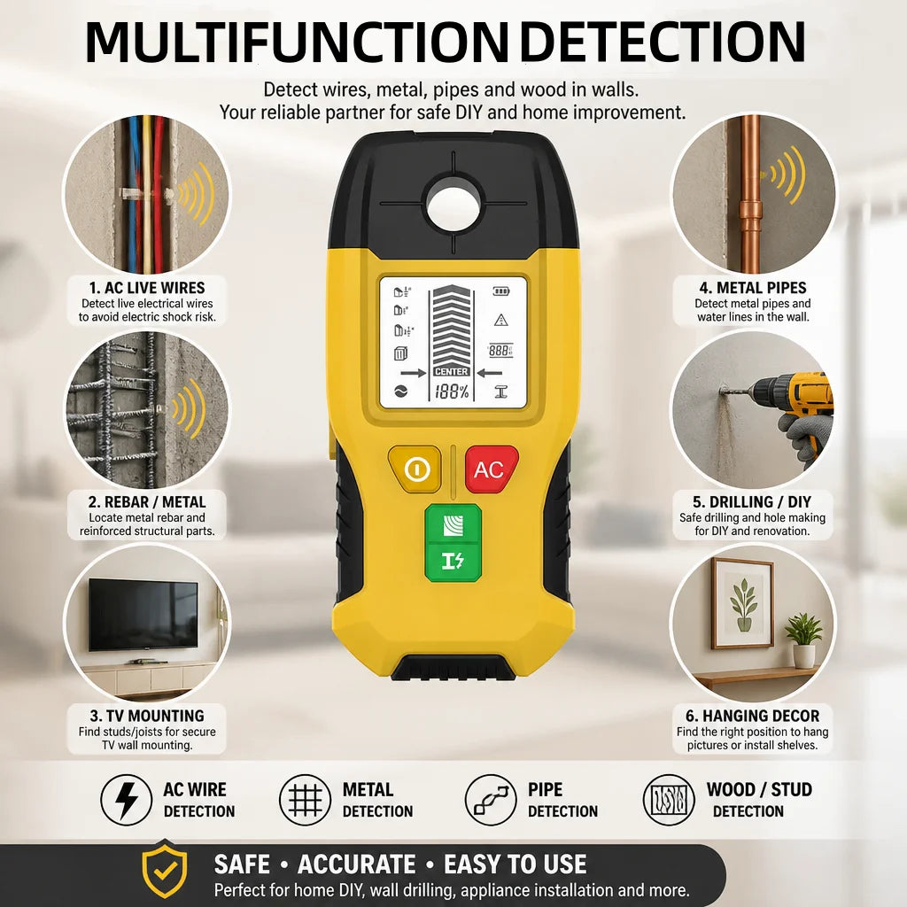 HW-100 Wall Stud Finder with Metal & AC Scanning Modes