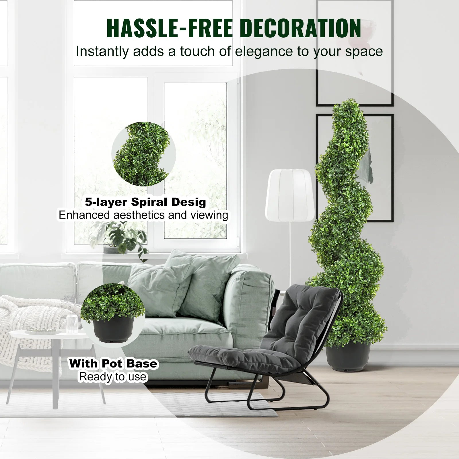 SucceBuy 1/2 peças Topário espiral de Buxus Artificial Boxwood Torre de Topo Alto 24/36/48 polegadas Decorativas Plantas Verdes Árvore de Plástico PE