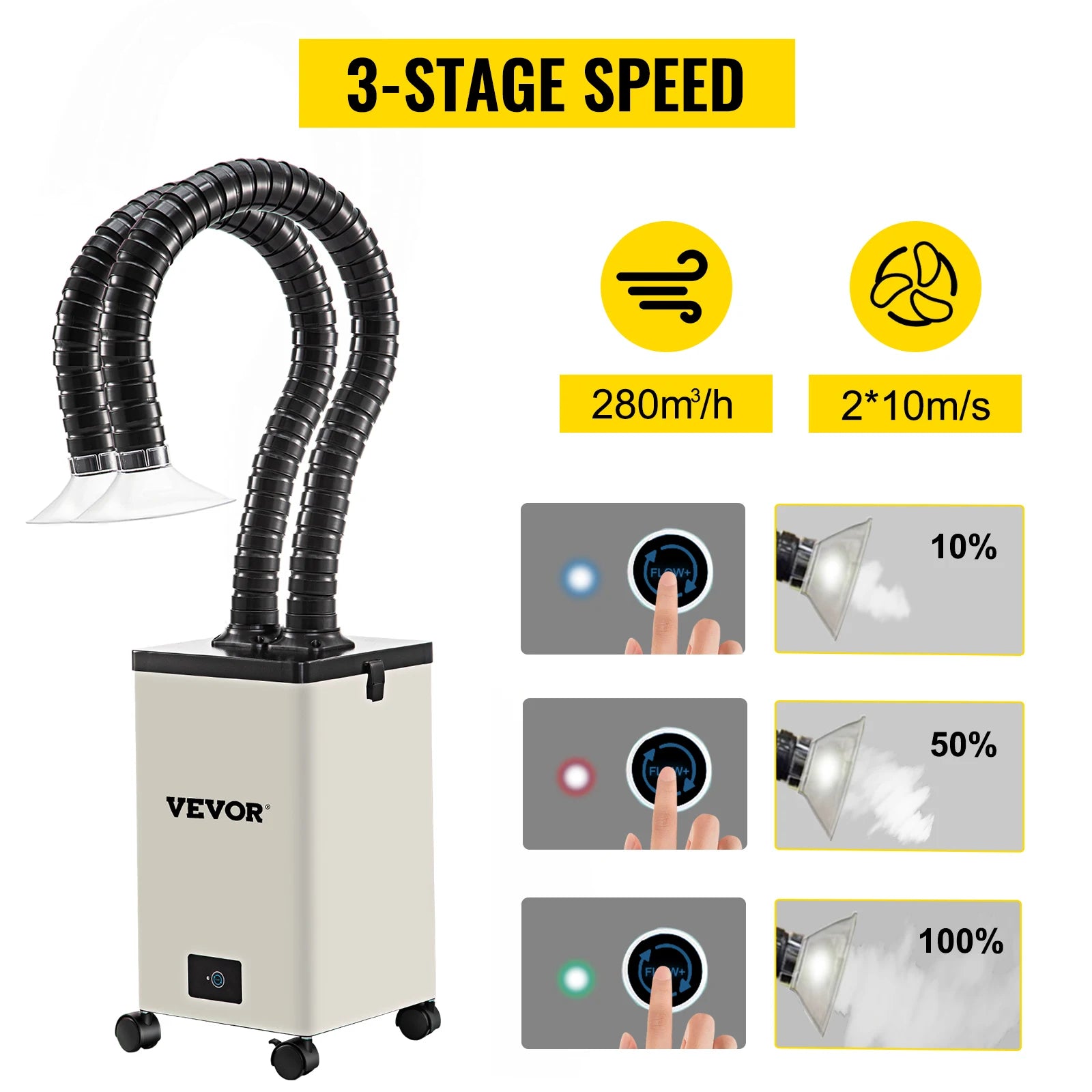 SucceBuy 80W 150W Прахосмукачка за дим Purе Air Purifier 3-етапни филтри 3 скорости Поялник за запояване Лоши димни газове абсорбатор за заваряване ремонт