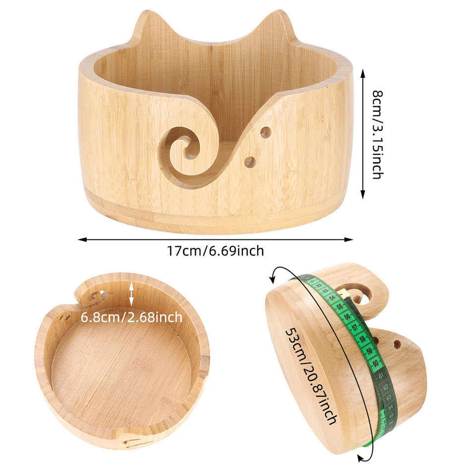 Wooden Cat-Ear Yarn Bowl