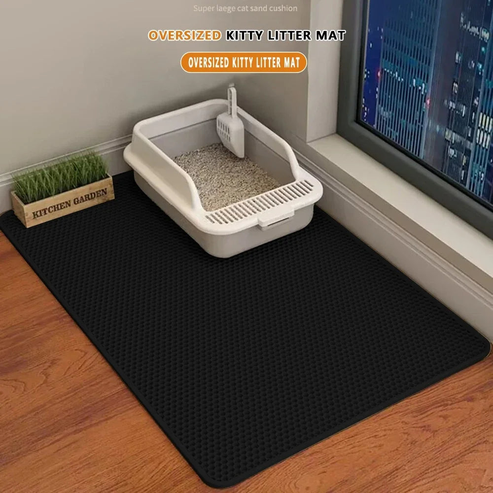 Cat Litter Mat 2-Layer Design Premium Sand Trapping Technology Waterproof Base Non-Slip Pet Floor Protector for Indoor Kittens 