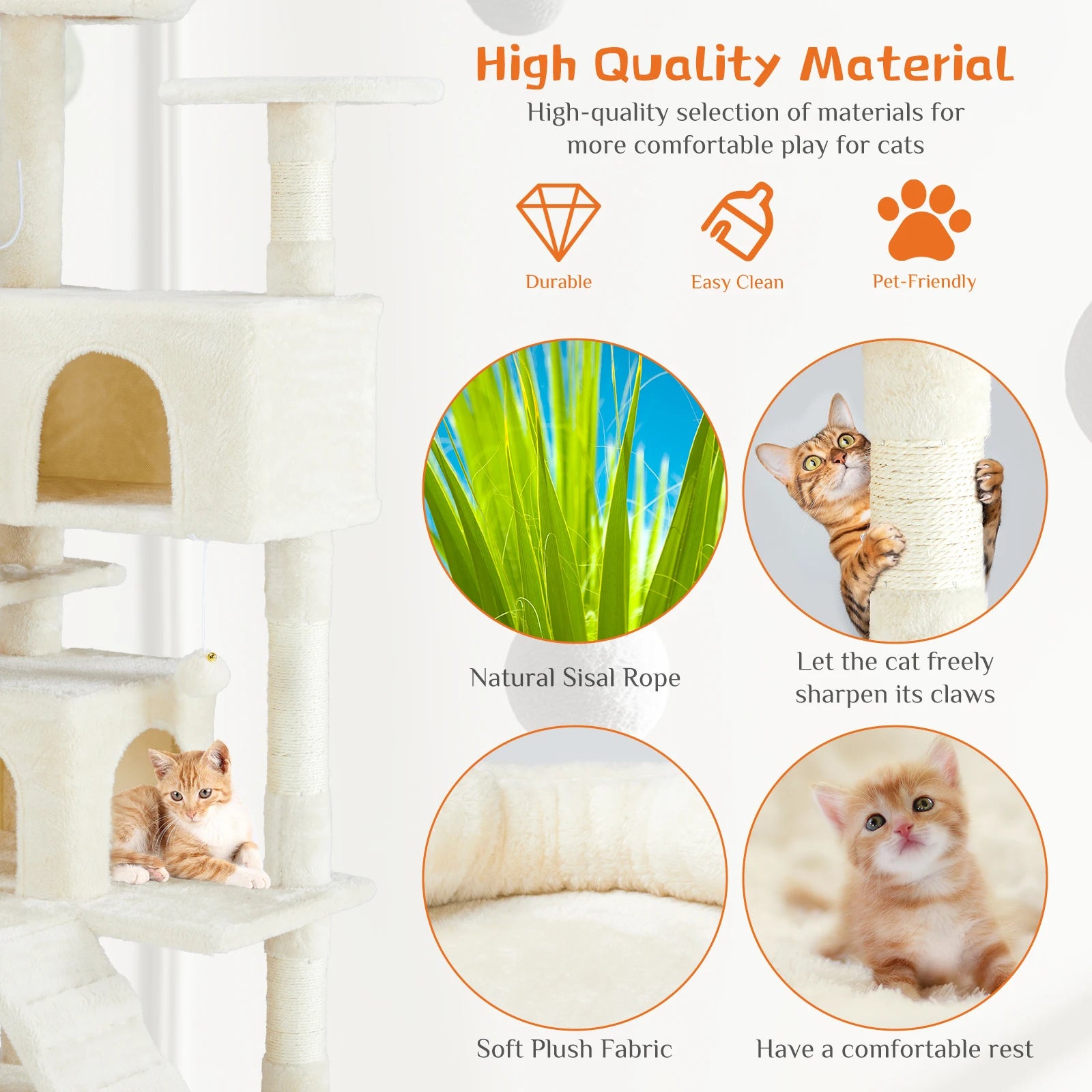 54in Multi-Level Cat Tree Tower with Condo & Sisal Scratching Posts