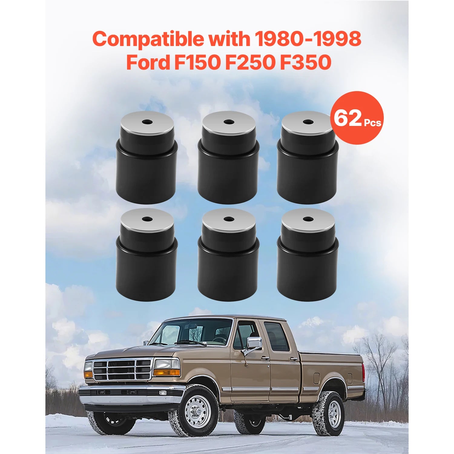 Body Mount Bushing Kit 60/62 PCS for 1980–1998 Ford F150 F250 F350