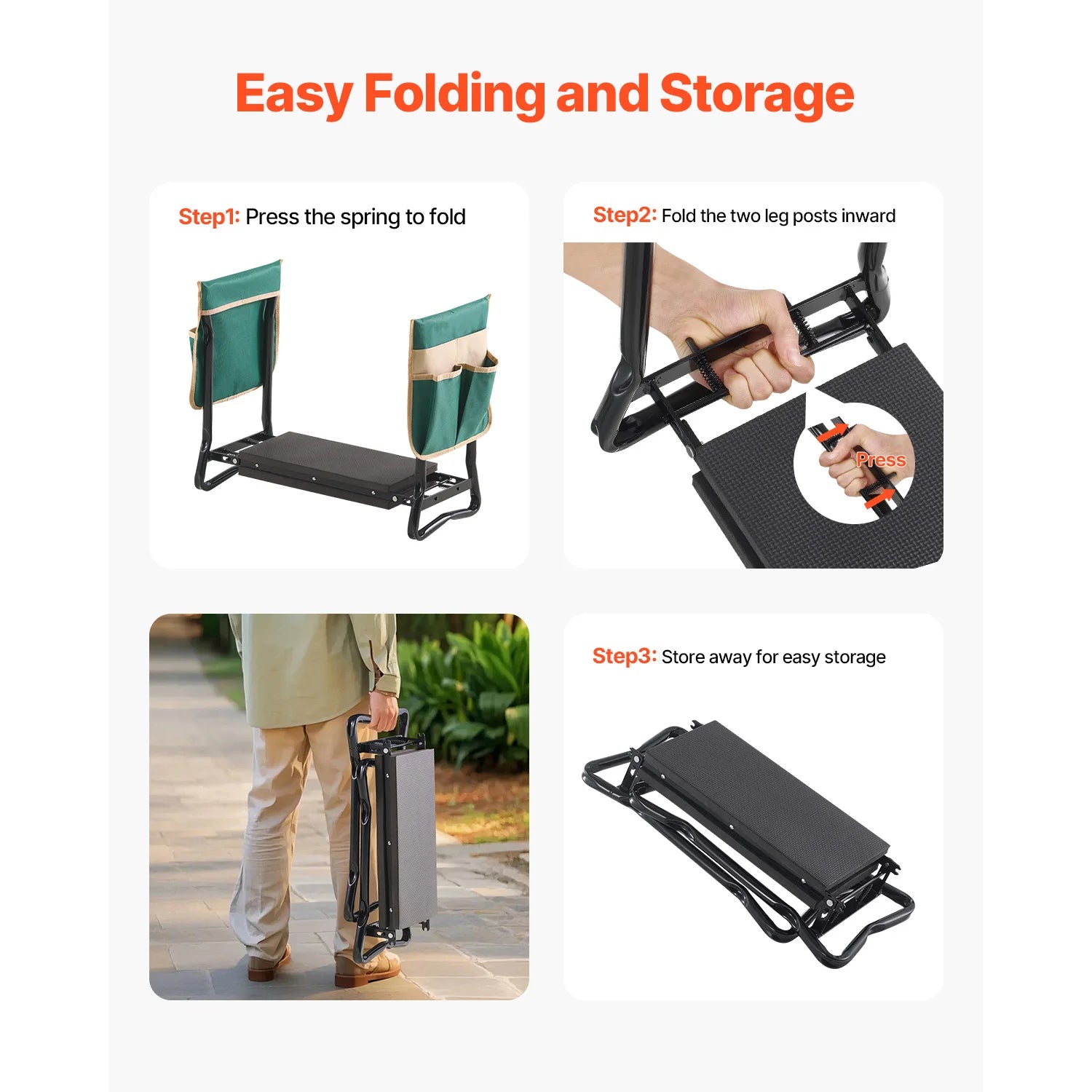 Poggiapiedi e sgabello da giardino SucceBuy, ginocchiiera e sgabello 8 in 1, toppa per ginocchia con 2 tasche porta-attrezzi, allevia ginocchia e schiena, panchina da giardino per donne e nonni/nonnine.