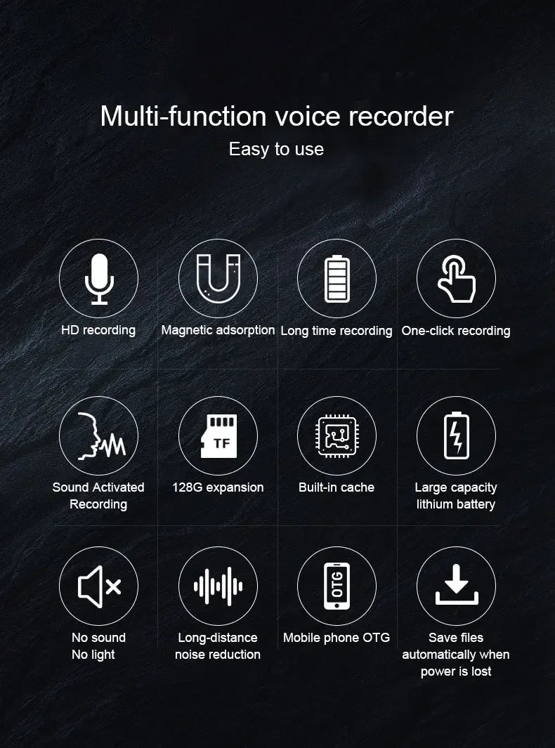 Mini Voice Activated Recorder with 500H Standby & Magnetic Mount