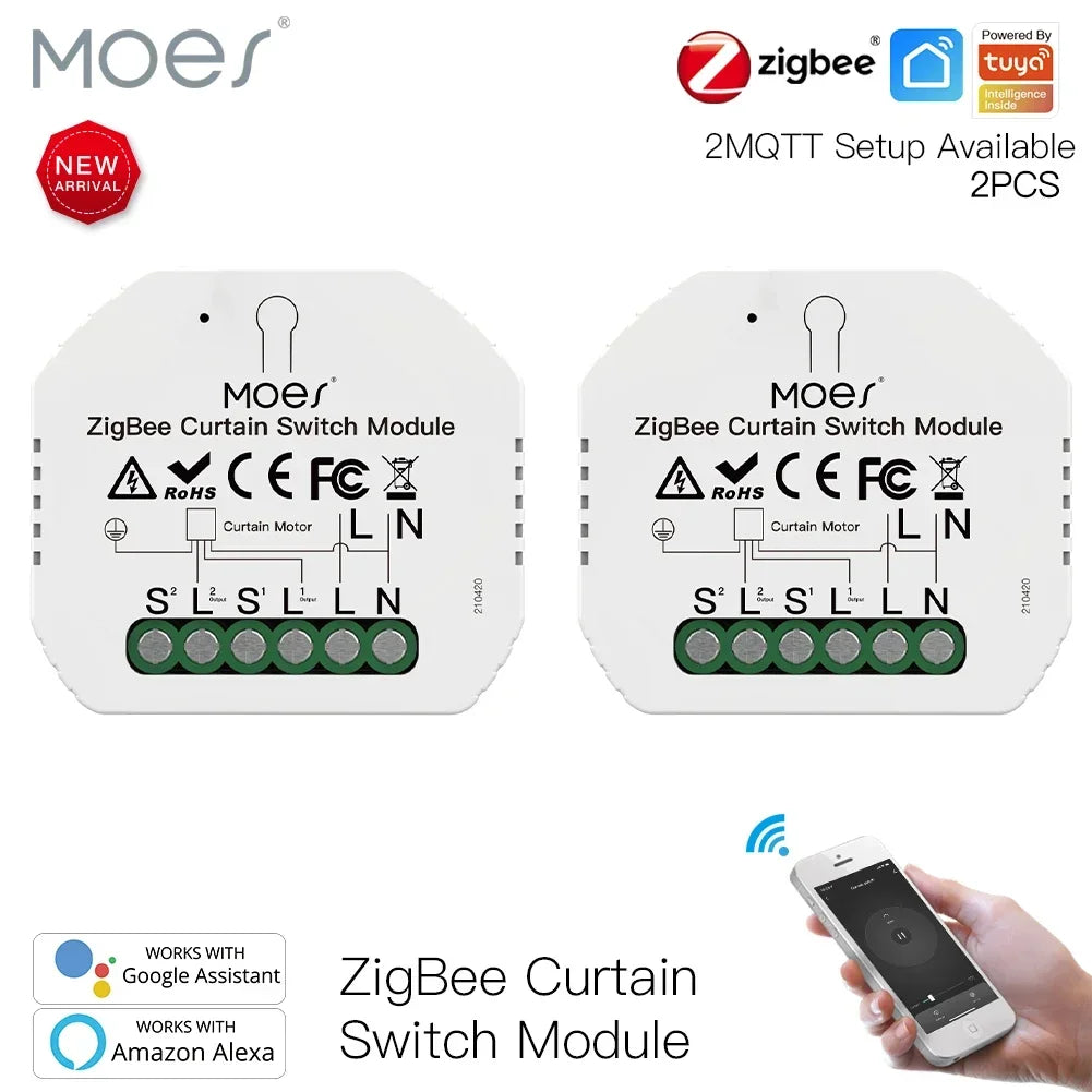 MOES ZigBee 3.0 Smart Curtain Switch Module Motorized Roller Shutter Blinds Motor Tuya Smart Life Alexa Echo Google Home