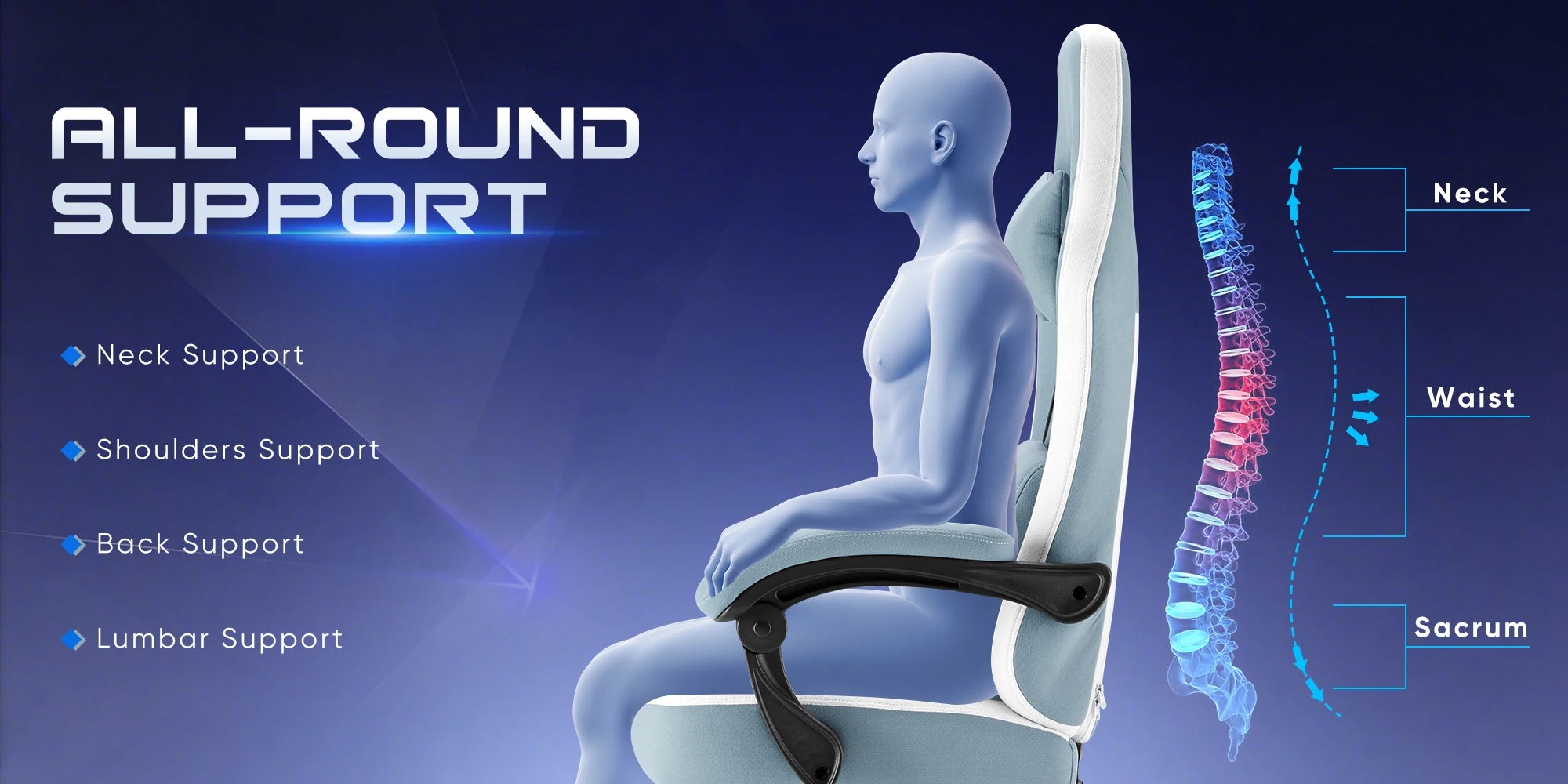 Ergonomická herní židle s bederní oporou, polohováním a opěrkou nohou