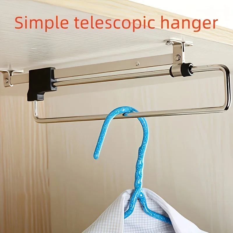 1pc Pull-Out Clothes Storage Rod Adjustable Foldable Metal Hanging Rail for Wardrobes Space-Saving Organizer Drying Racks 