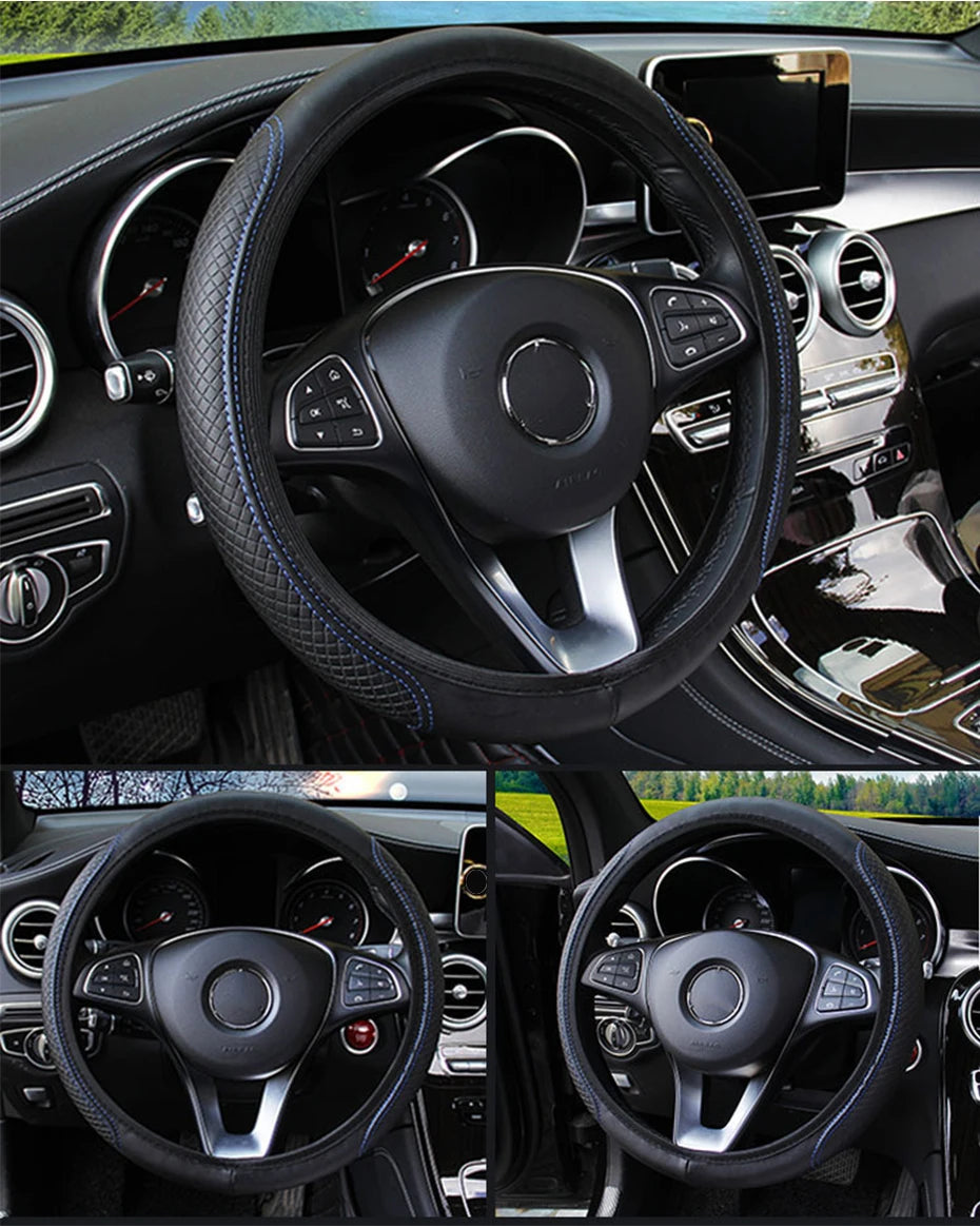 SEAMETAL Car Steering Wheel Cover Anti Slip Pu Leather Steering Protector Anti Scratch Steer Wheel Cover Universal for 37-39cm