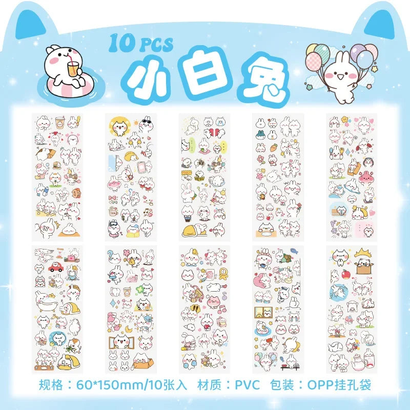 Cartoon Decorative Sticker Sheets – 10-Piece Pack