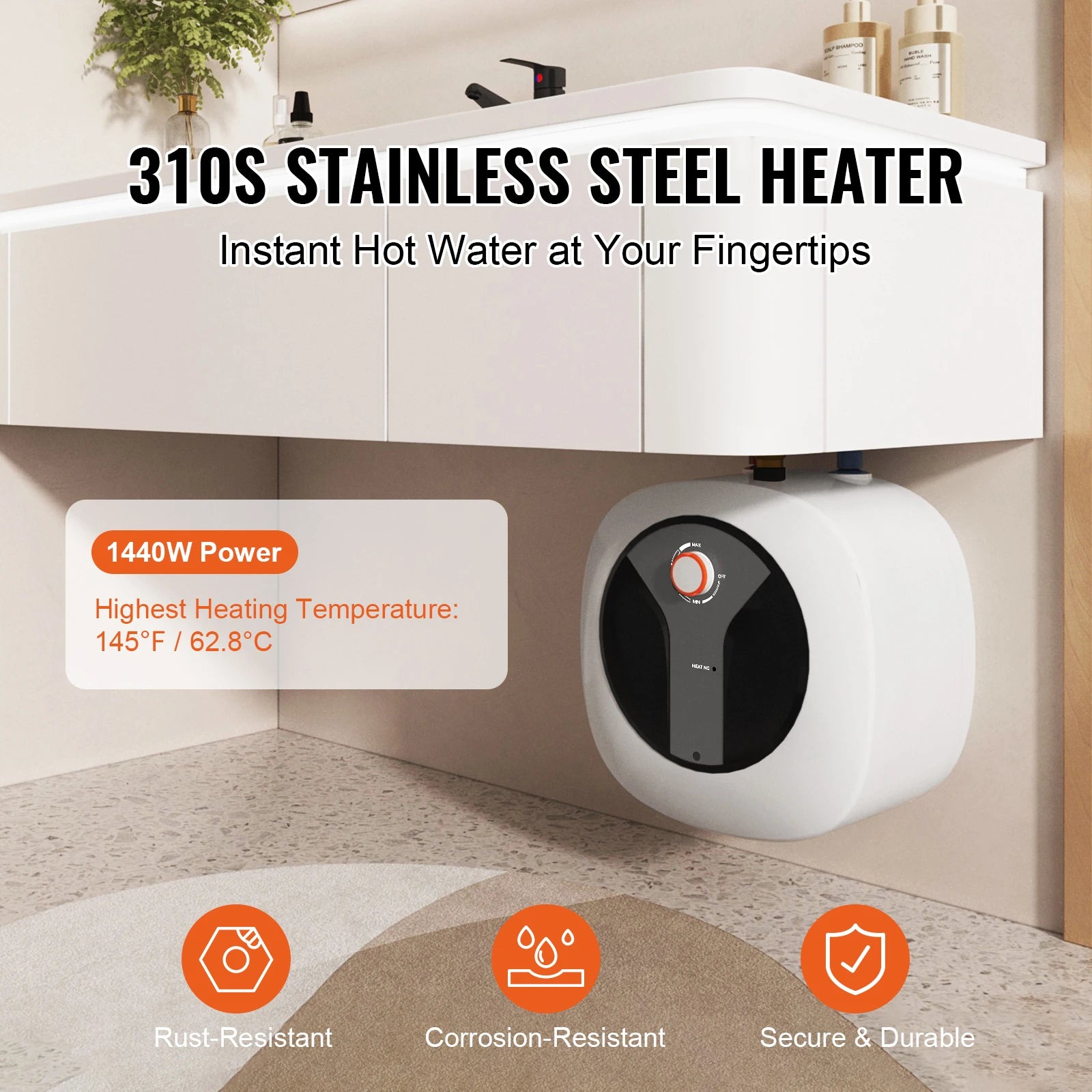 Electric Mini Tank Water Heater 10L 1440W Fast Heating Unit