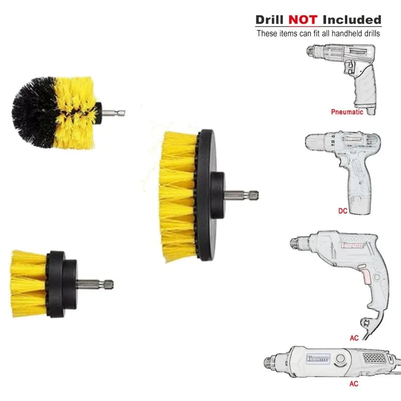 3Pcs/Set Electric Scrubber Brush Drill Brush Kit Plastic Round Cleaning Brush For Carpet Glass Car Tires Nylon Brushes 2/3.5/4'' 