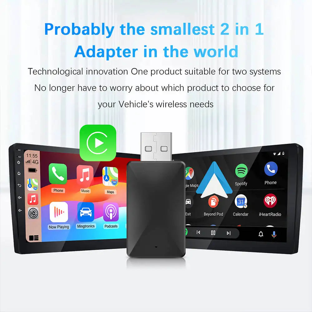 NEW 2in1 Wireless CarPlay AI Mini Android Auto Box Plug&Play Automatic Connection Compatible with 99% of Cars For Car Radio 