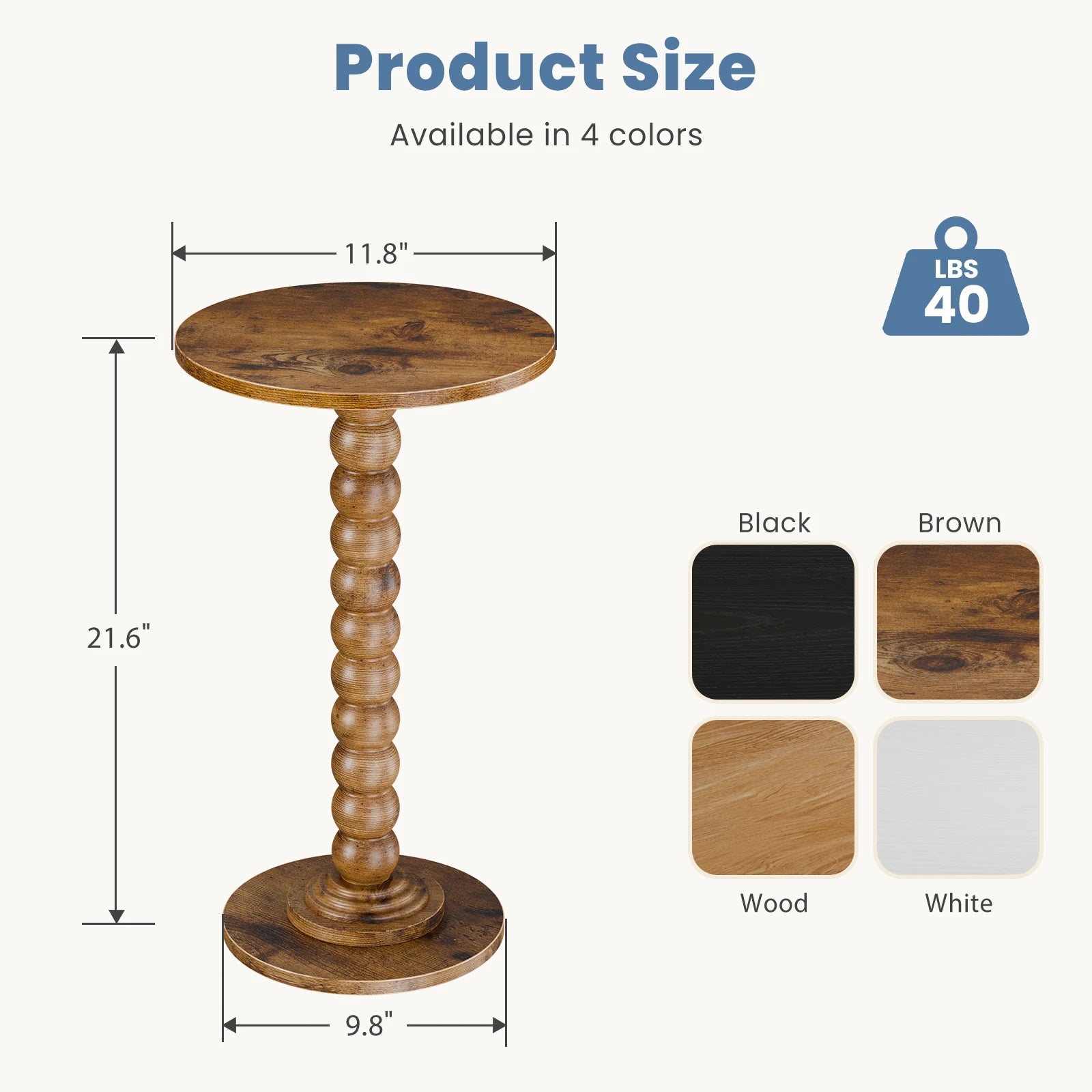 12" Round Side Table with Storage Shelf for Small Spaces
