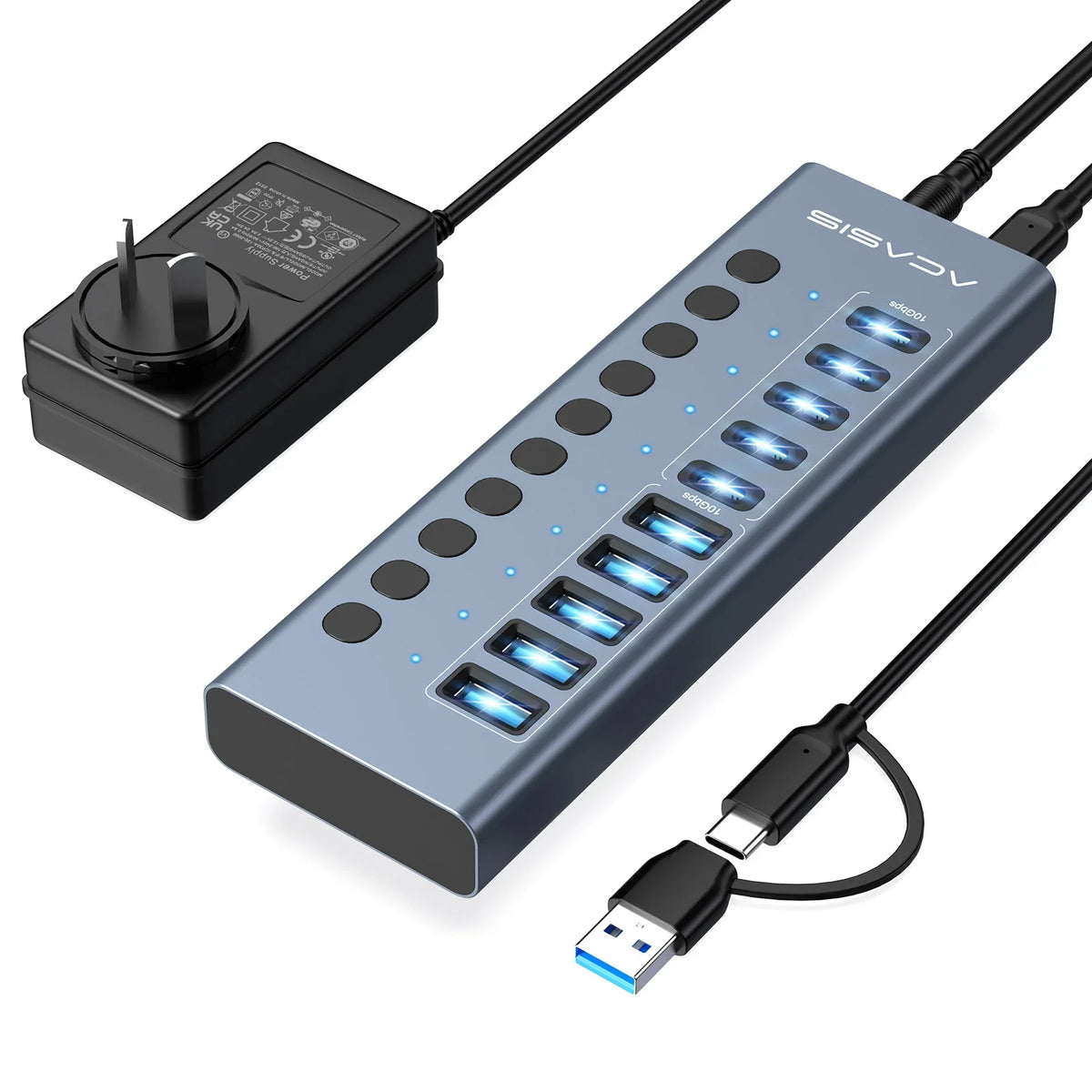 Acasis HB16PRO USB-hub med individuelle portbrytere