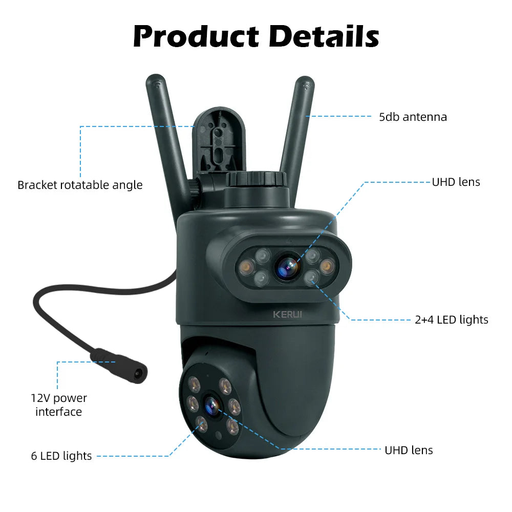 5K 10MP WiFi PTZ Outdoor Dual Lens Security Camera