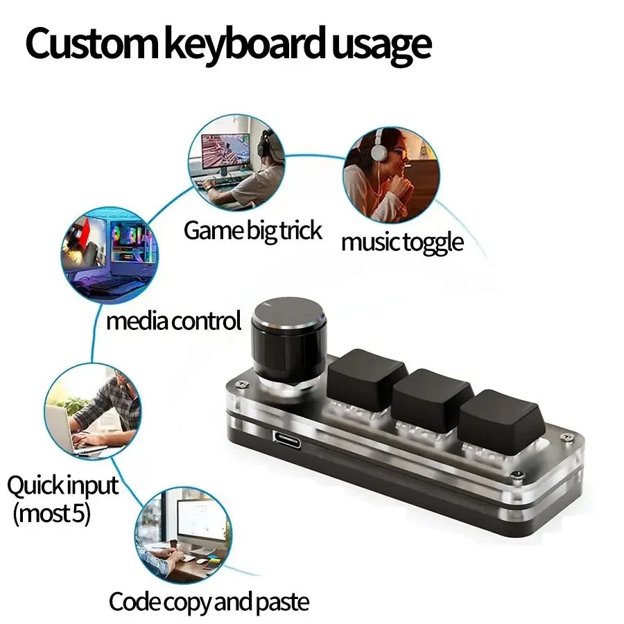 Three-Key Programmable Macro Pad with Knob