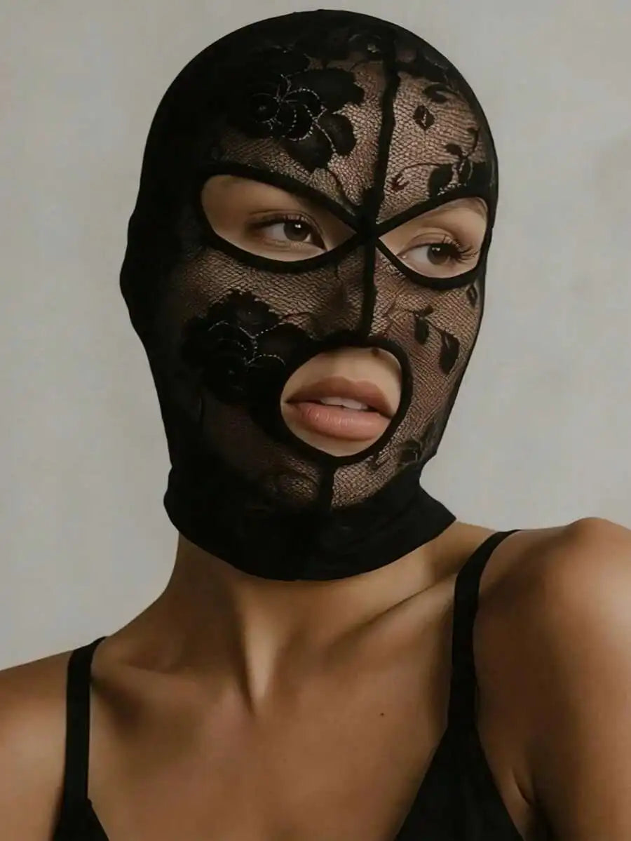 Masque de Venise gothique en dentelle pour homme et femme, visage entier, ouvertures pour les yeux et la bouche, voile noir