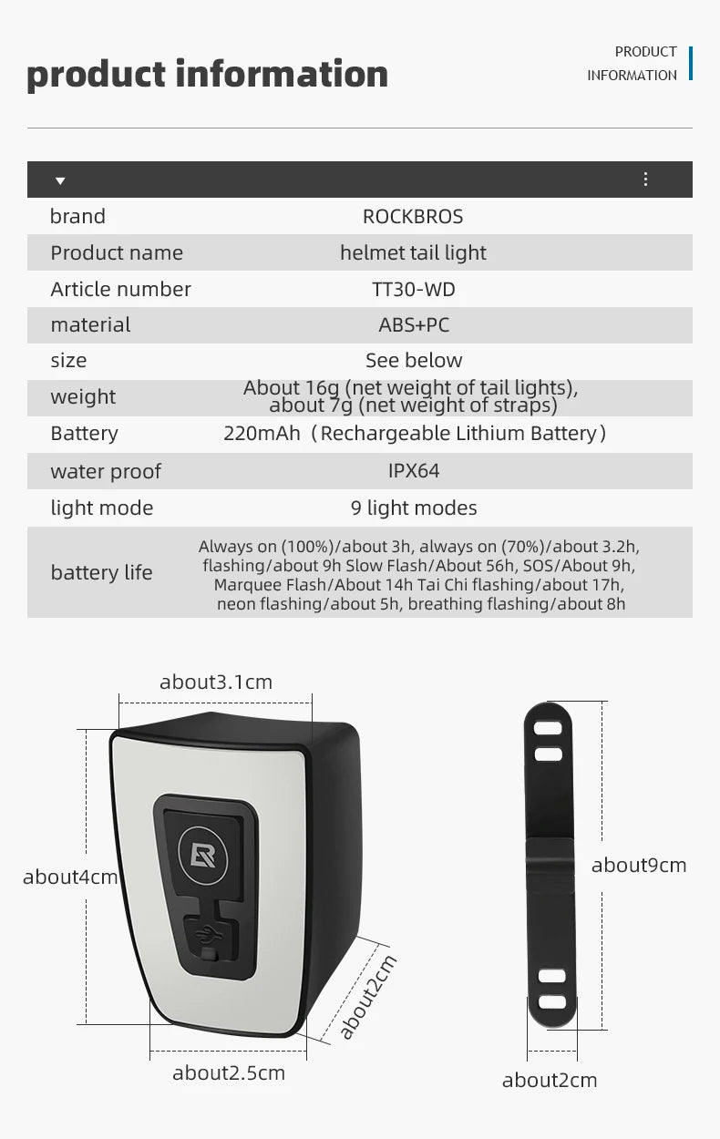USB Rechargeable Bike Tail Light with 9 Modes Waterproof LED