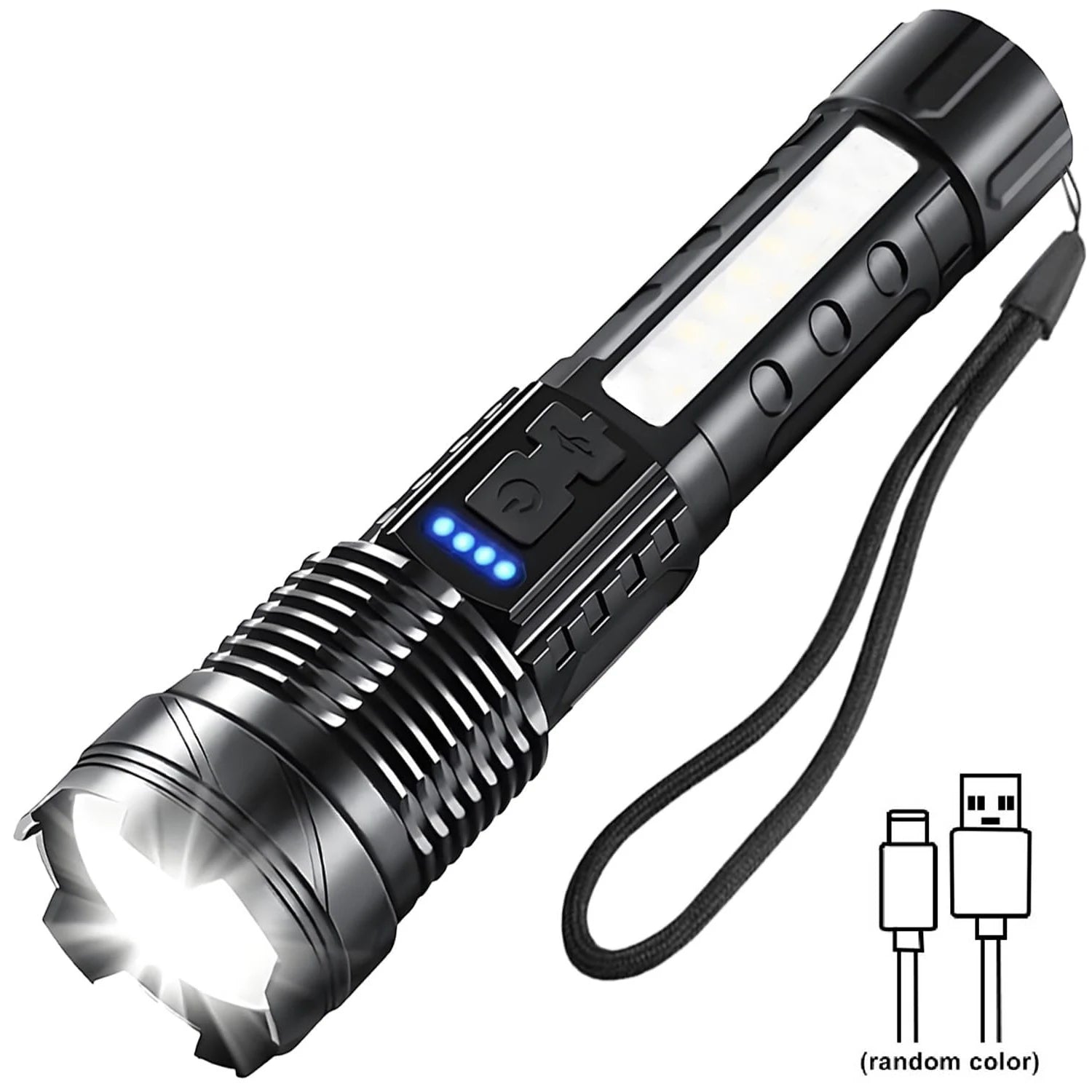 Lampe de poche LED rechargeable avec 7 modes et faisceau zoom réglable