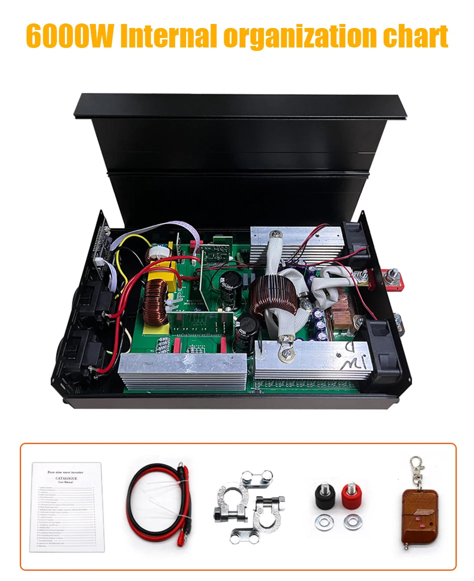POWLAND Pure Sine Wave Inverter 8KW 6KW 5KW 4KW 3KW DC 12V 24V To AC 220V 50Hz Portable Power Converter With Remote Controller