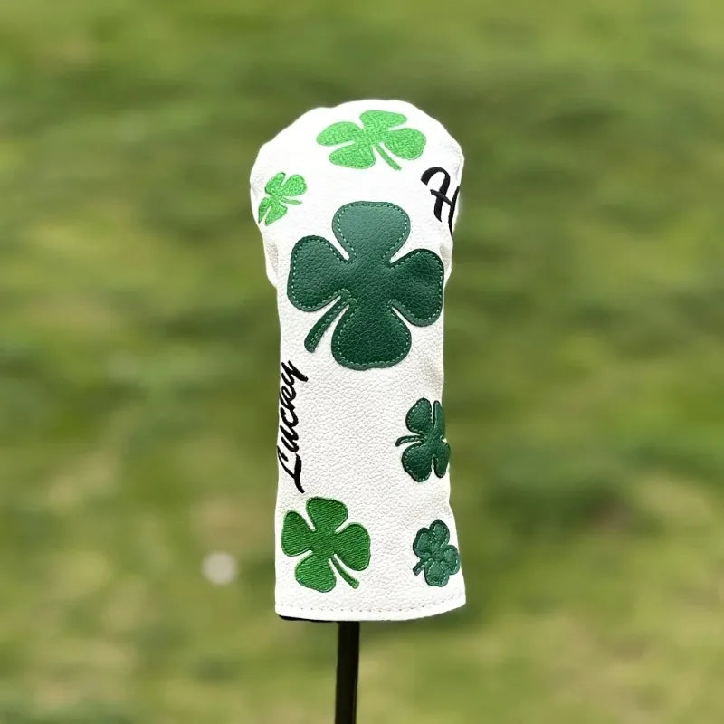 Elegantes capas para cabeças de tacos de golfe com trevo - resistentes, brancas, com desenho de trevo de quatro folhas verde, protetores para tacos