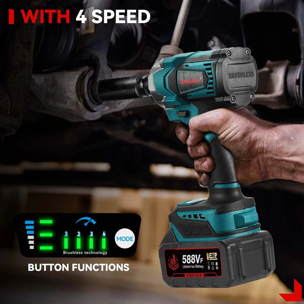 ONEVAN 1200N.m Brushless Electric Impact Wrench 1/2 inch Cordless Electric Screwdriver Drill Tool For Makita 18V Battery Pin - Spy-shop.com