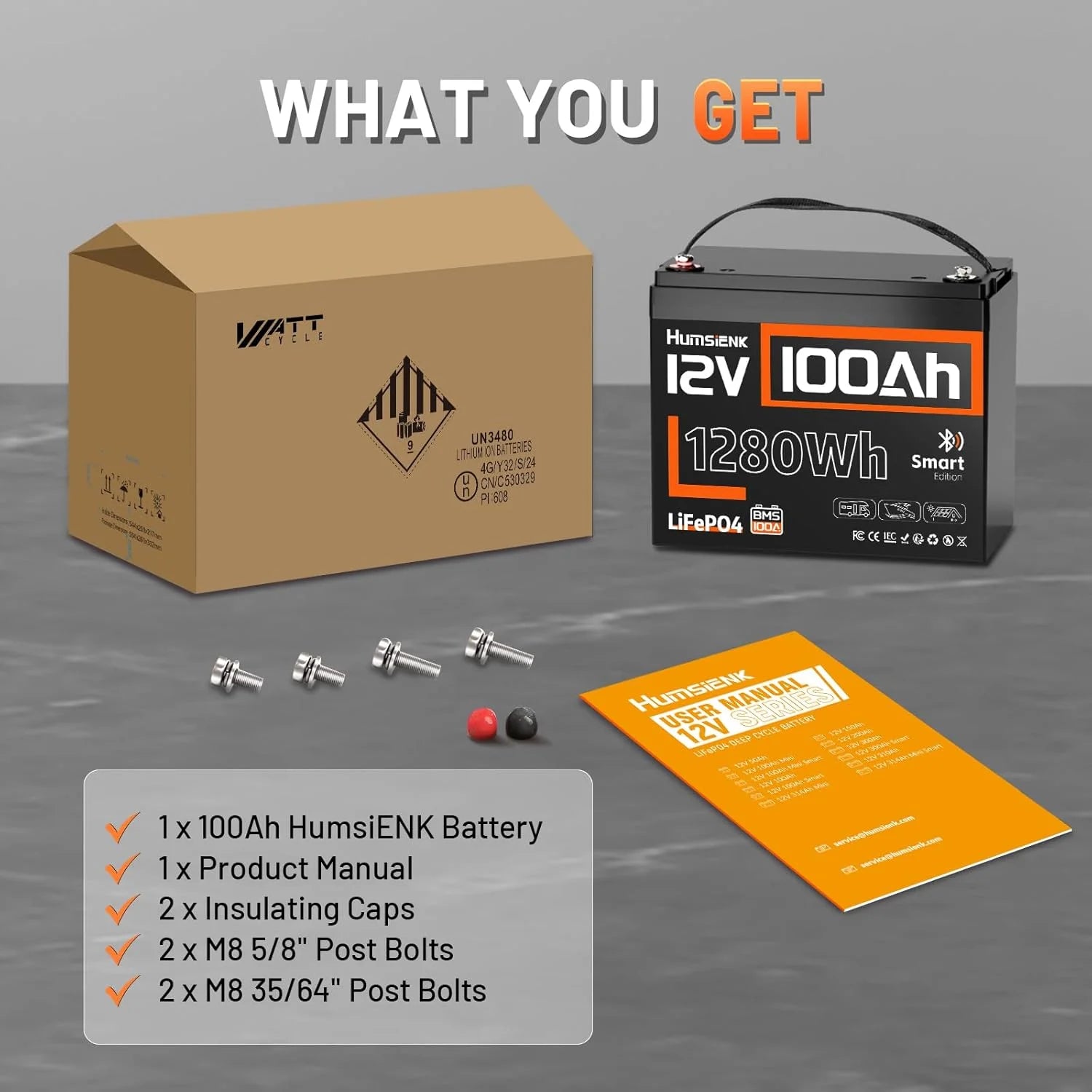 12V 100Ah LiFePO4-batteri 1280Wh med Bluetooth og 100A BMS
