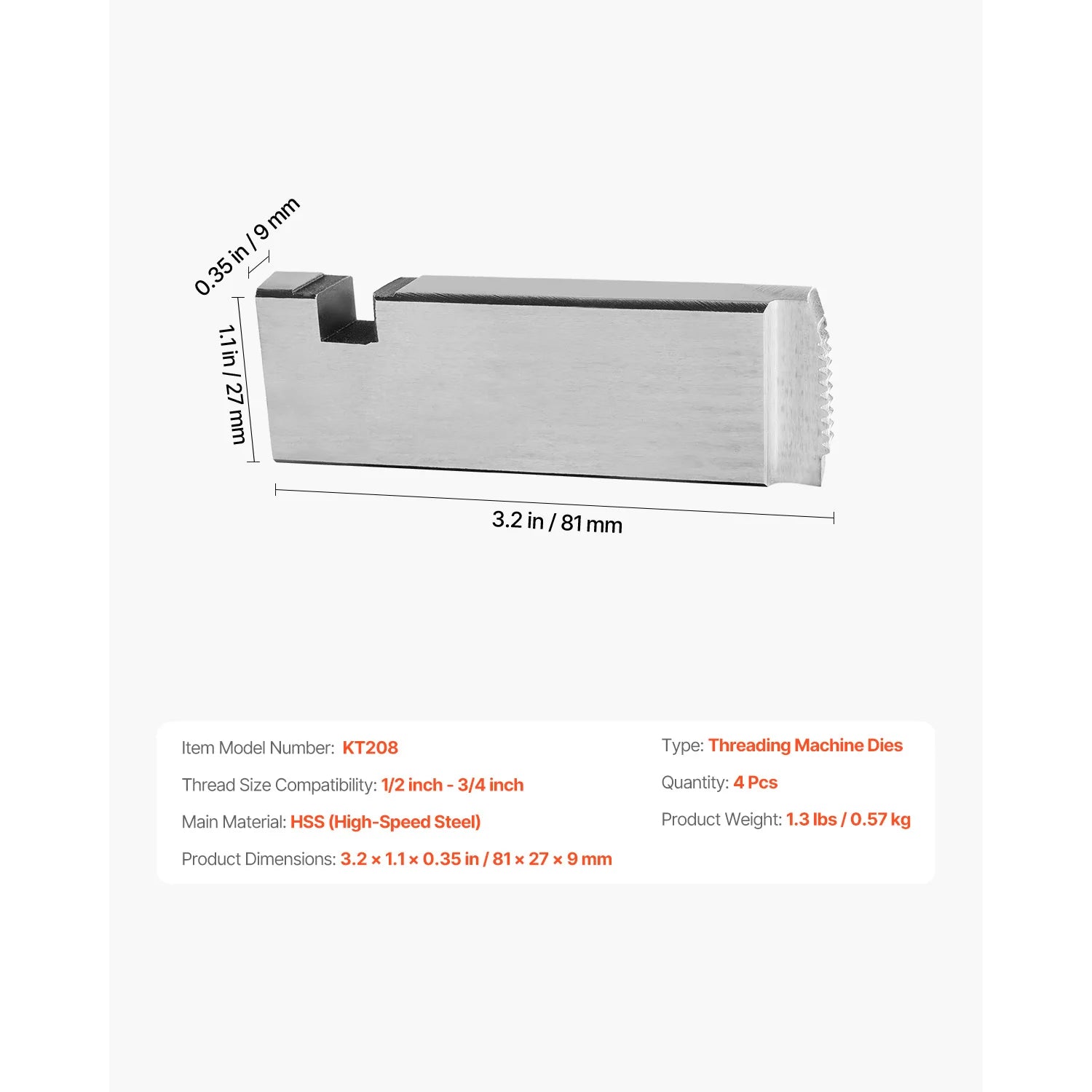 1/2"–3/4" NPT Rohrgewindeschneid-Satz (4 Stück) für RIDGID Köpfe