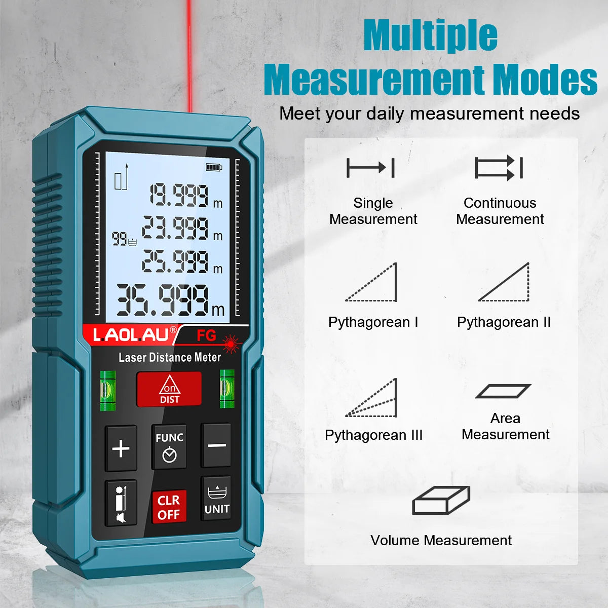 Laser Distance Meter with Timer and Bubble Levels