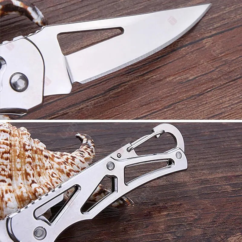 Folding Fruit Knife Stainless Steel Pocket Knife with Keychain Fruit Slicing Knives with Non-slip Handle Household Small Knife 