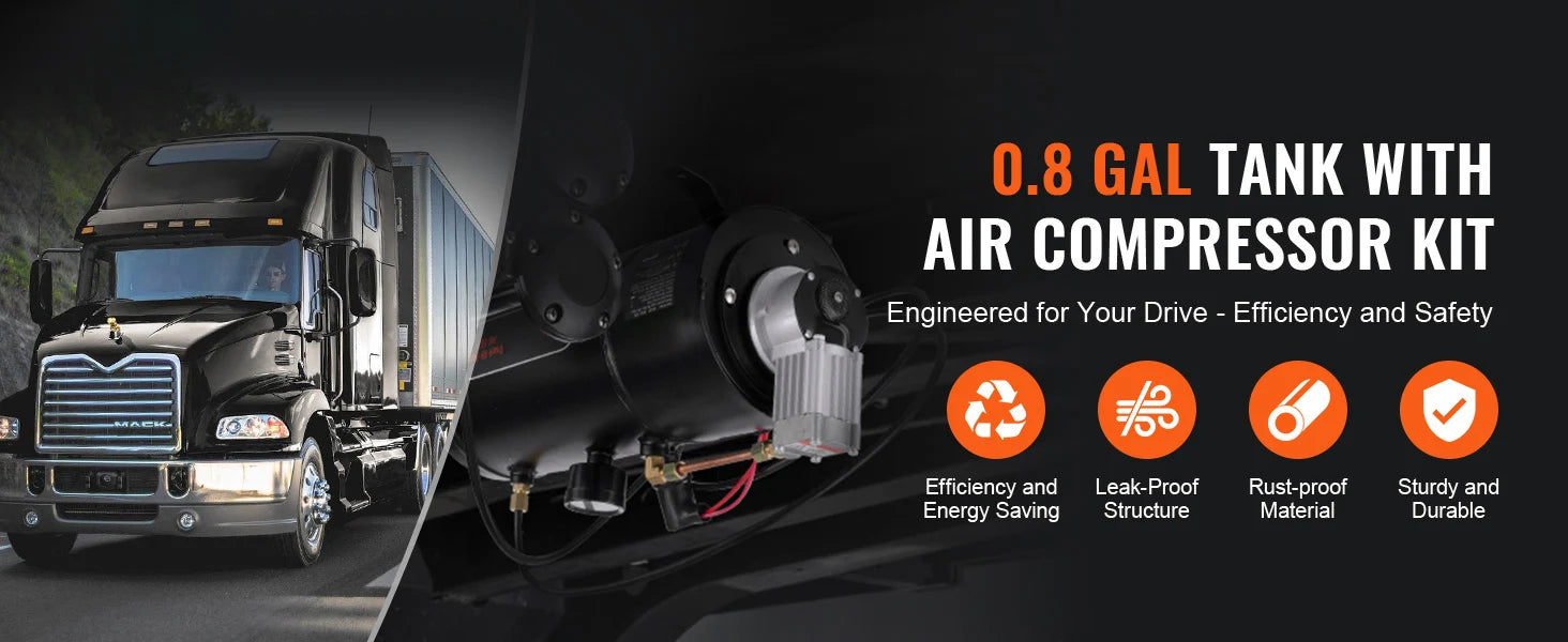 12V Air Compressor Kit with 0.8 Gallon Tank 90–120 PSI System