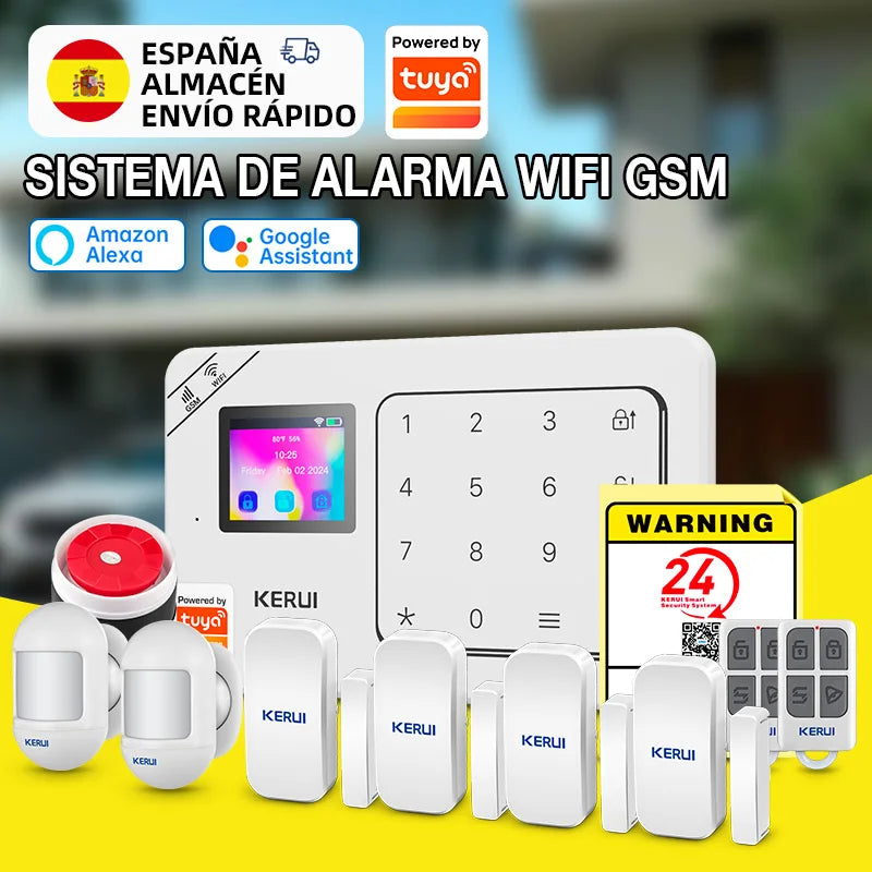 ES Delivery KERUI domáci alarm WiFi GSM alarmný systém kompatibilný s Tuya Smart 433MHz Ochrana domova Alexa PIR pohybový senzor