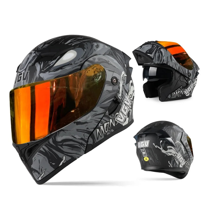 VGV 91 Flip Motorcycle Helmet, Dual-Lens, DOT Certified