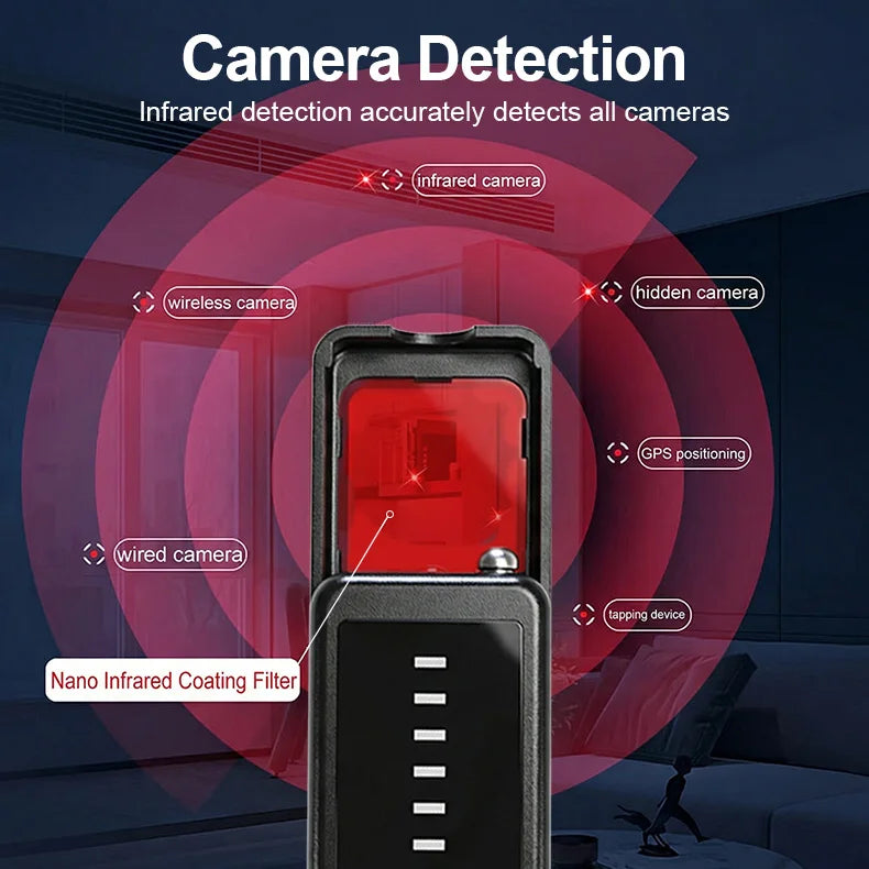 DT01 Hidden Camera Detector Anti Spy Bug RF Signal Scanner GPS Tracker Finder Listening Device Eavesdropping Sweeper for Hotel T