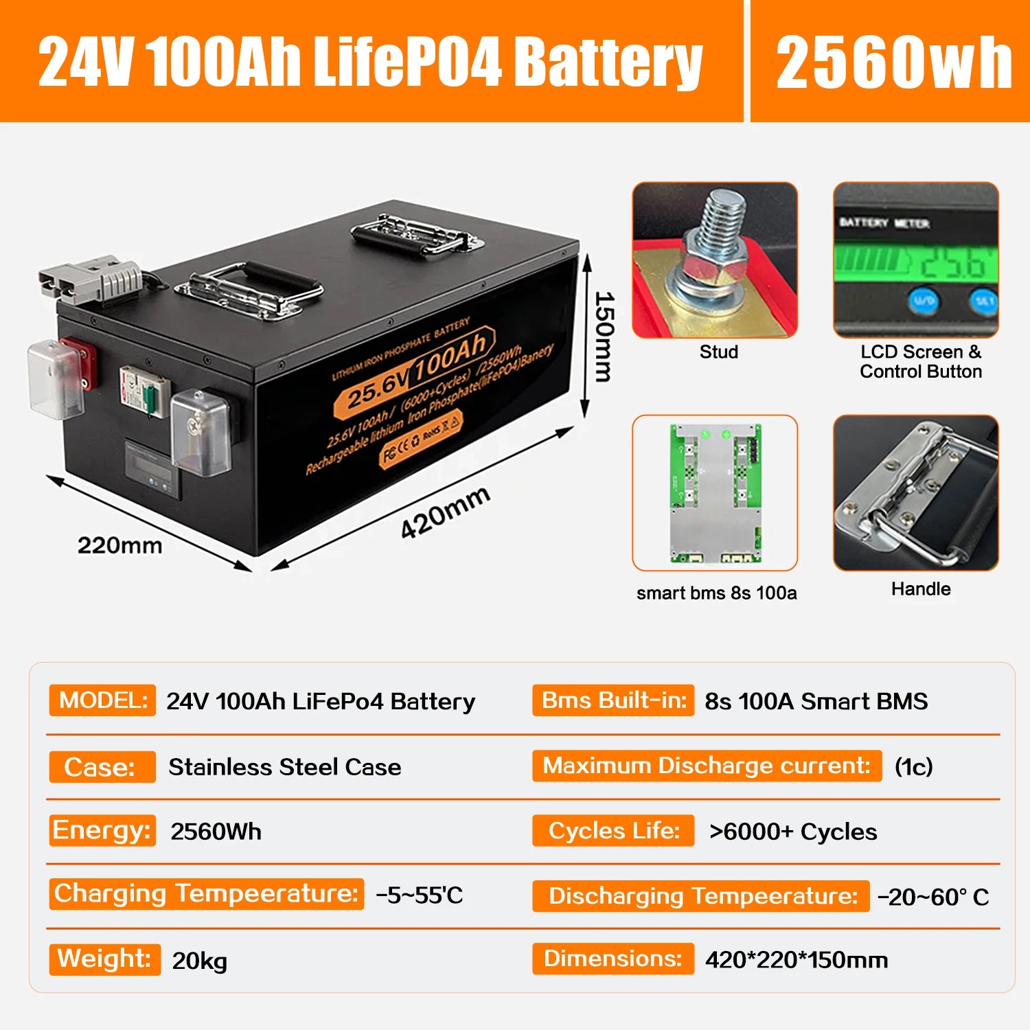 12V 24V 48v 100ah 200ah 280ah 300Ah 400Ah LiFePO4 Lithium Battery 100A BMS 6000+ cyclic for Inverter Solar RV No Tax PL EU Stock