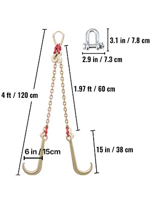 Ťahový reťaz G80 V-Bridle 5/16" x 2 stopy s hákmi J a T