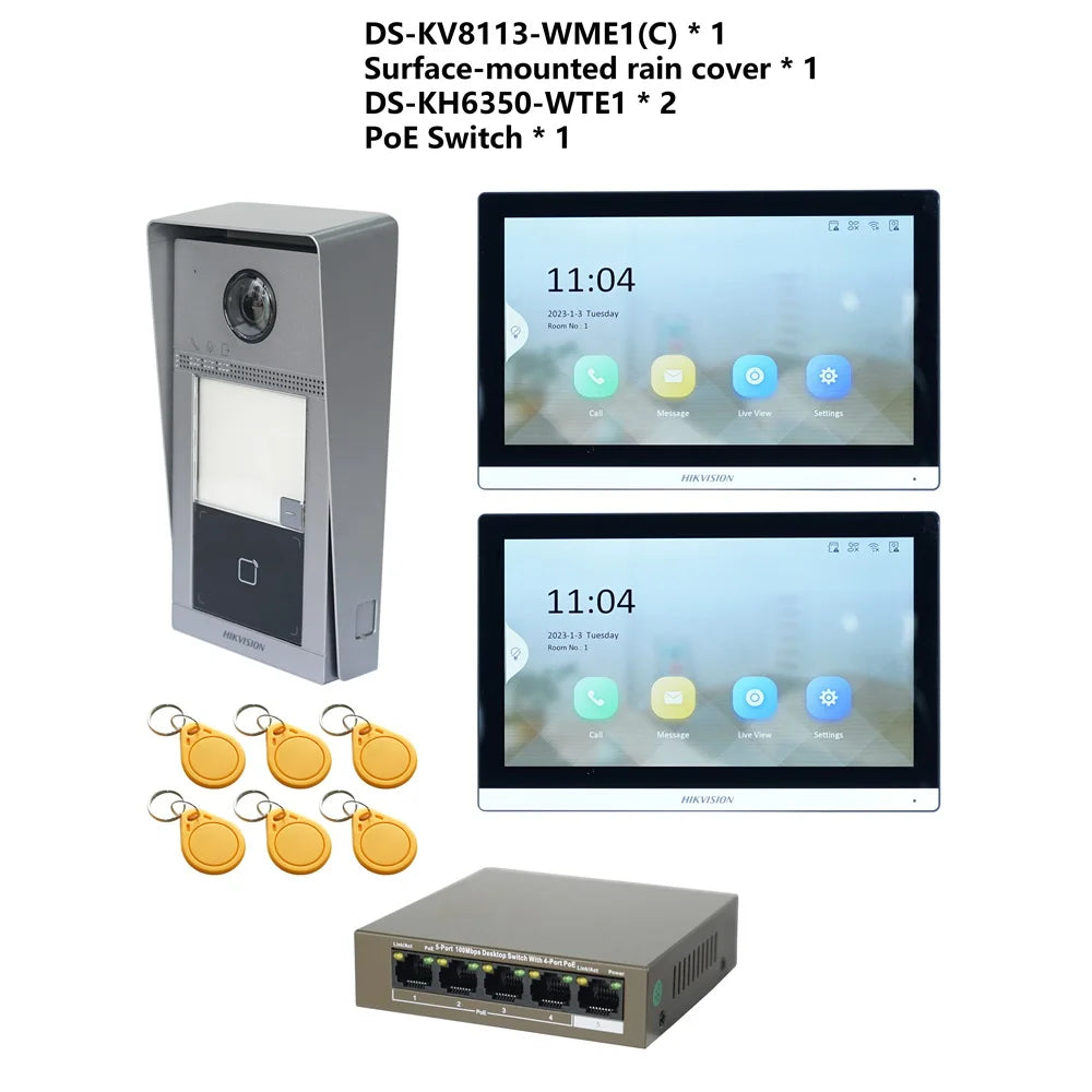 HIKVISION Original Multi-language POE Video intercom KIT,include DS-KV8113-WME1(C) & DS-KH6350-WTE1 & PoE Switch Spy-shop.com