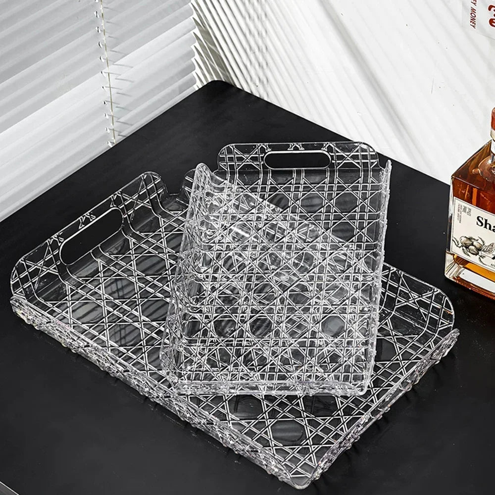 Clear Rectangular Serving Tray with Handles