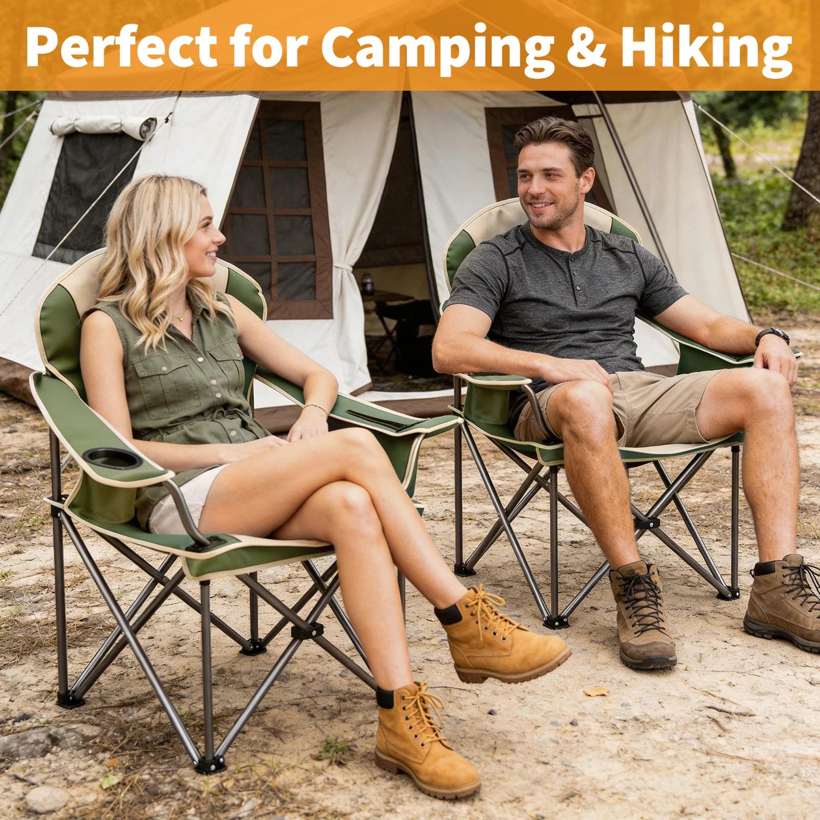 Oversized Heavy Duty Camping Chair 450lbs Folding Chair with Storage